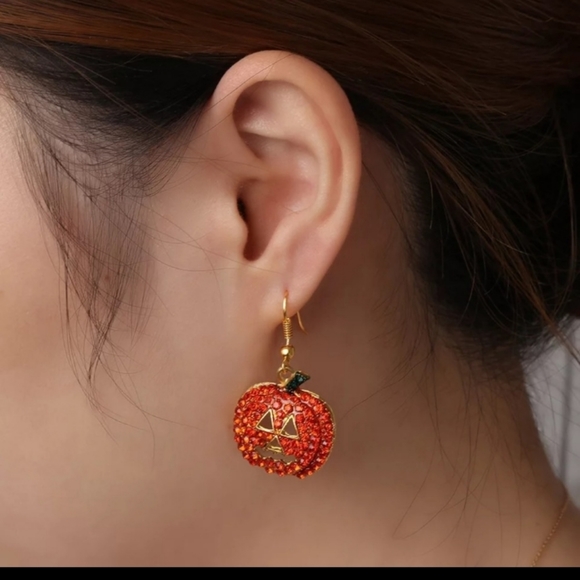 Jack O Latern Rhinestone Earrings - Picture 3 of 5